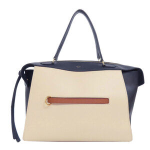 CELINE White Leather Tote Bag